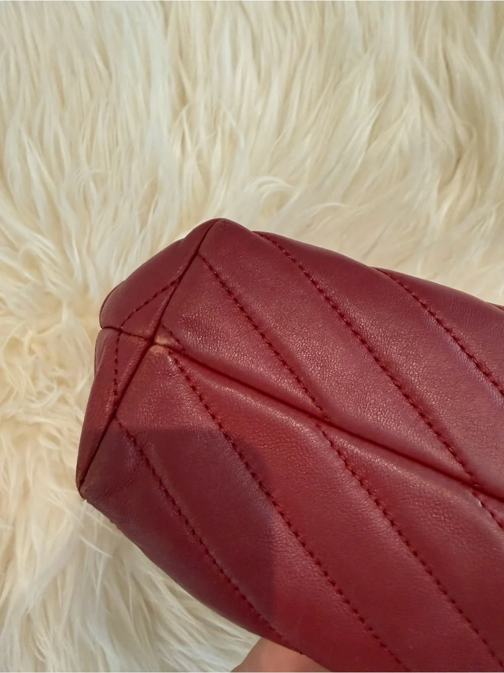 Tory Burch Full Size Quilted Chevron Shoulder Bag in Wine Red with Gold Hardware